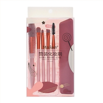 5 darabos sminkecset-készlet nylon sörtével, PVC dobozban, műanyag nyéllel, teljes hossz 14 cm