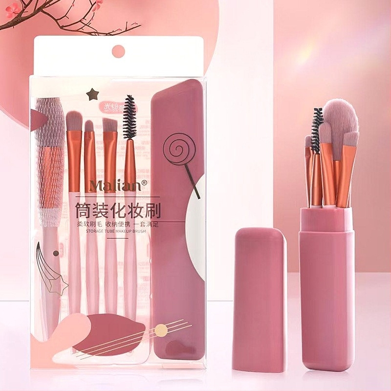 5 darabos sminkecset-készlet nylon sörtével, PVC dobozban, műanyag nyéllel, teljes hossz 14 cm