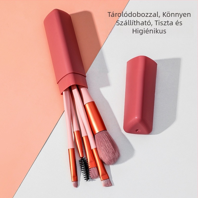 5 darabos sminkecset-készlet nylon sörtével, PVC dobozban, műanyag nyéllel, teljes hossz 14 cm
