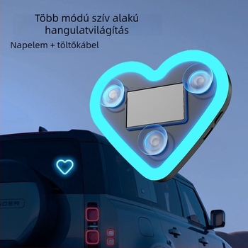 Autótest dekormatrica - háromszög szív neon LED világítás, napelemes vezeték nélküli belső hangulatvilágítás, ragasztóval rögzíthető oldalsó panelekhez