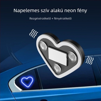 Autótest dekormatrica - háromszög szív neon LED világítás, napelemes vezeték nélküli belső hangulatvilágítás, ragasztóval rögzíthető oldalsó panelekhez