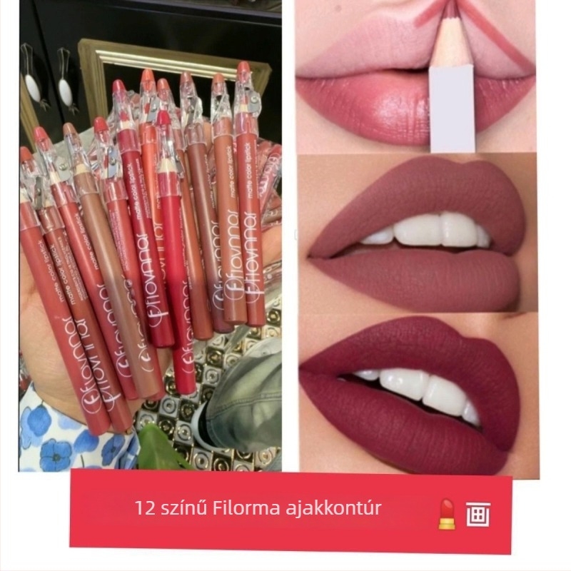 Filorma ajakceruza készlet, 12 db, vízálló, hosszú tartósságú, matt befejezés, könnyű felhordás
