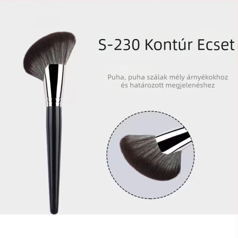 Sarló alakú kontúr ecset arcra, ultra-puhák nylon szálak, ferde fej a kontúrokhoz, hosszú fa nyél