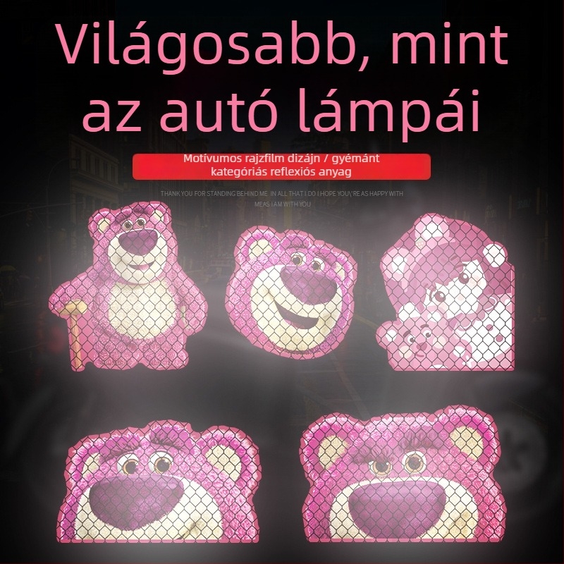 Matrica elektromos autó karosszériájára és sisakjára, mintázat eper-maci, gyémántszintű fényvisszaverődés, dekoratív matrica személyre szabható