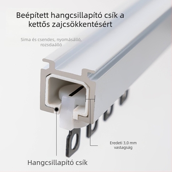 Csendes egyenes alumínium függöny sín, luxus vastag kivitel, görgők és vezetők, felső és oldalsó rögzítés, monorail és kettős sín