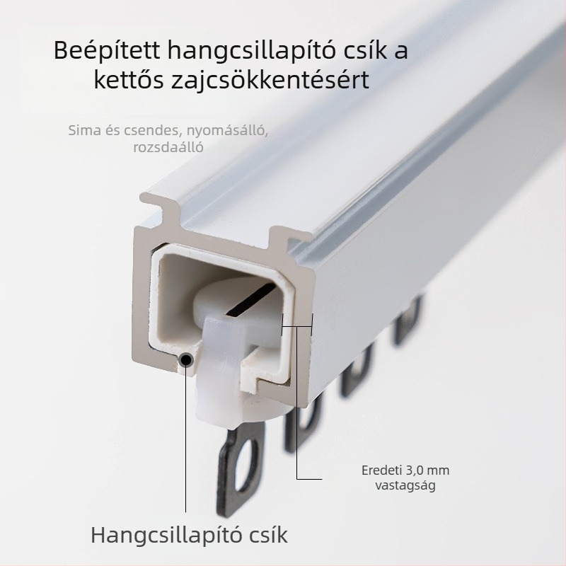 Csendes egyenes alumínium függöny sín, luxus vastag kivitel, görgők és vezetők, felső és oldalsó rögzítés, monorail és kettős sín