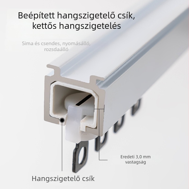 Csendes egyenes alumínium függöny sín, luxus vastag kivitel, görgők és vezetők, felső és oldalsó rögzítés, monorail és kettős sín
