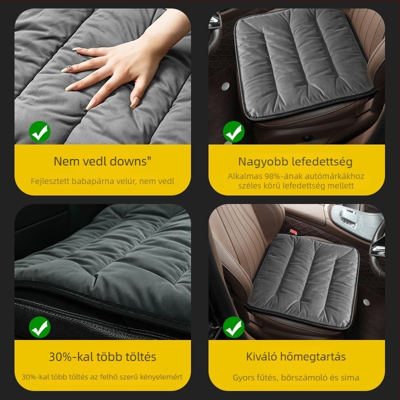 Öt üléses autóülés párna készlet - velúr töltet, plüss felület, téli fűtés, lapos minimalist stílus