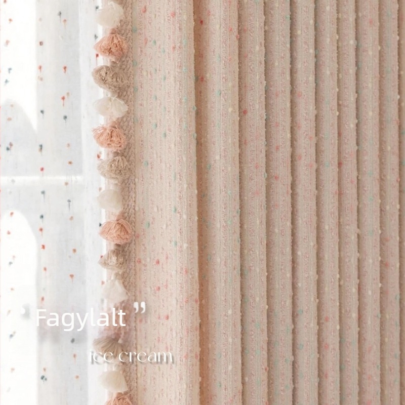 Krém színű Chenille jacquard blackout függöny geometriai mintával, hercegnői stílusú lány hálószobájára