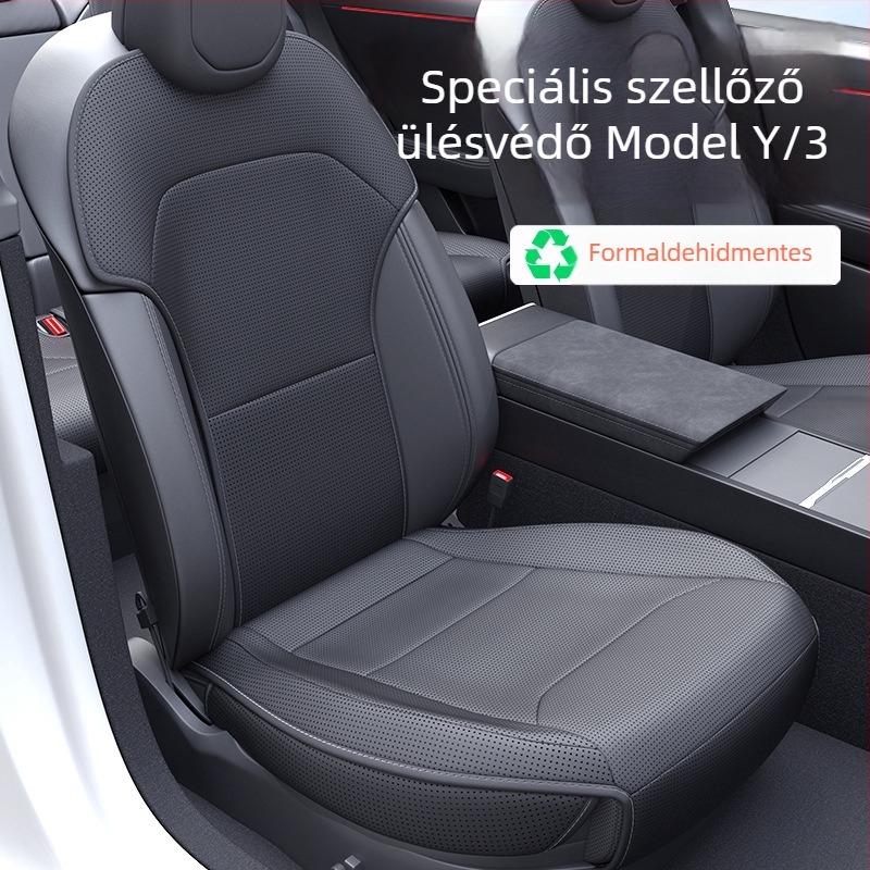 Tesla Model Y ülésvédő párna — memóriahabos töltés, PU felület, légáteresztő, készlet, eredeti stílus