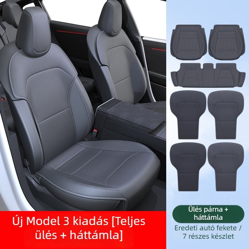 Tesla Model Y ülésvédő párna — memóriahabos töltés, PU felület, légáteresztő, készlet, eredeti stílus