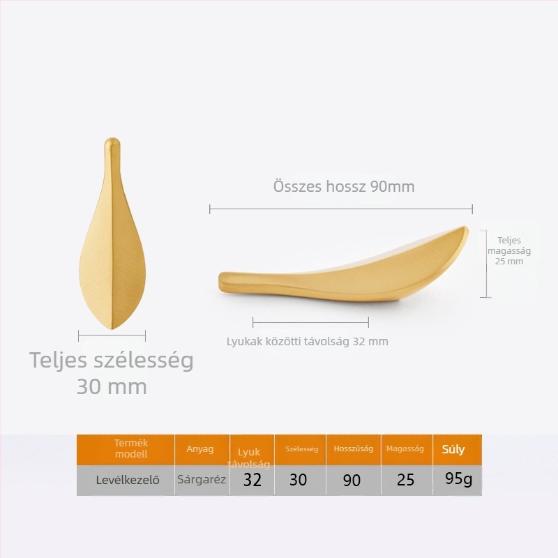 Réz szekrényajtó fogantyú, ívelt, kovácsolt, felületre szerelt