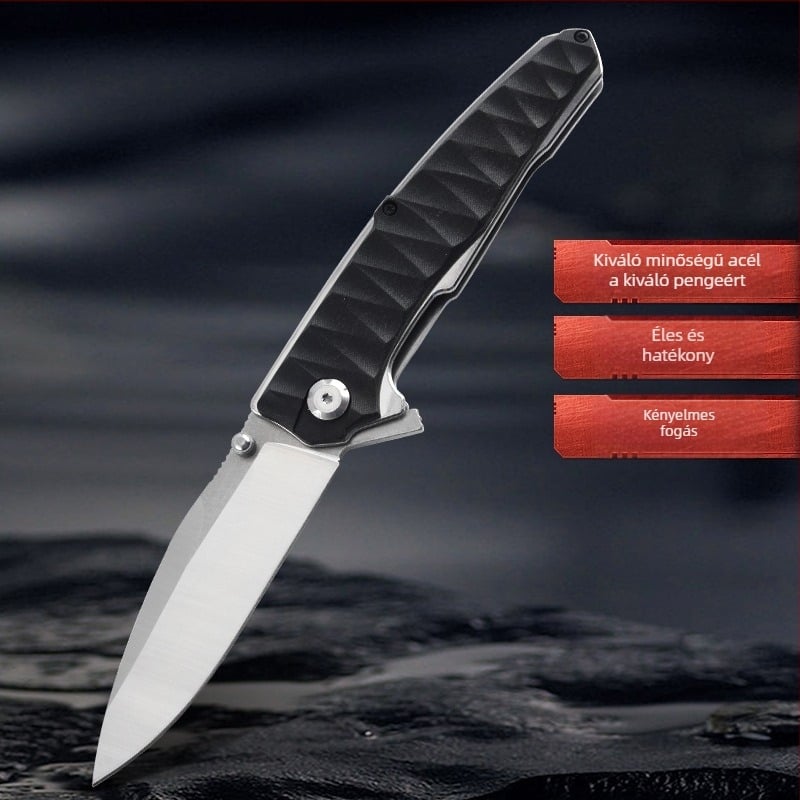 Összecsukható zsebkés D2 acél pengével, csapágyas nyitás, ABS+rozsdamentes acél fogantyú