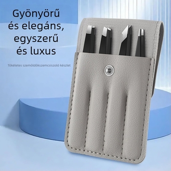 Rozsdamentes acél szemöldökclip készlet, négy darabos, tartalmaz szemöldök formázó csipeszt és eszközt a műszempillák ápolásához