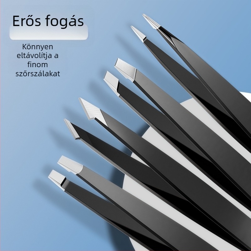 Rozsdamentes acél szemöldökclip készlet, négy darabos, tartalmaz szemöldök formázó csipeszt és eszközt a műszempillák ápolásához