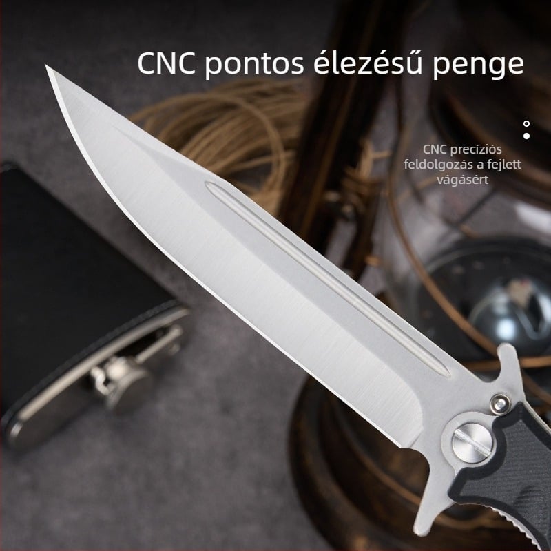 Összecsukható kültéri kés kempingezéshez és túléléshez – gyors nyitás csapágyas rendszerrel, önvédelem, hordozható