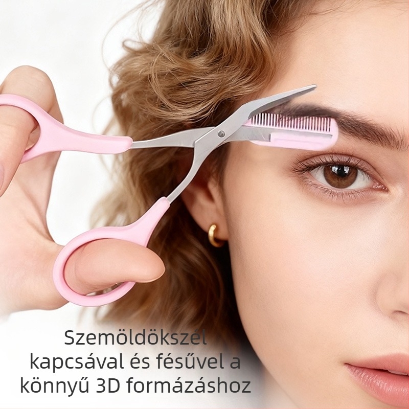 Hat részes rozsdamentes acél szemöldök ápoló készlet: szemöldök olló, szemöldök kés, szemöldök csipesz, szempilla olló, szempilla ecset, hordozható bőr tok
