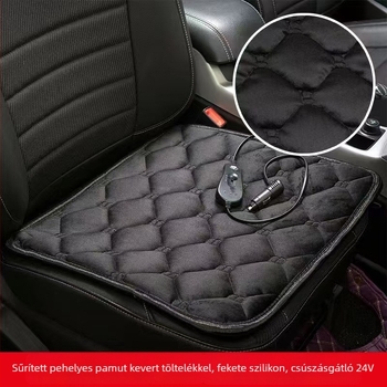 Autómelegítő üléstakaró - 12V/24V, USB 5V, plüss felület, selyemrost töltés