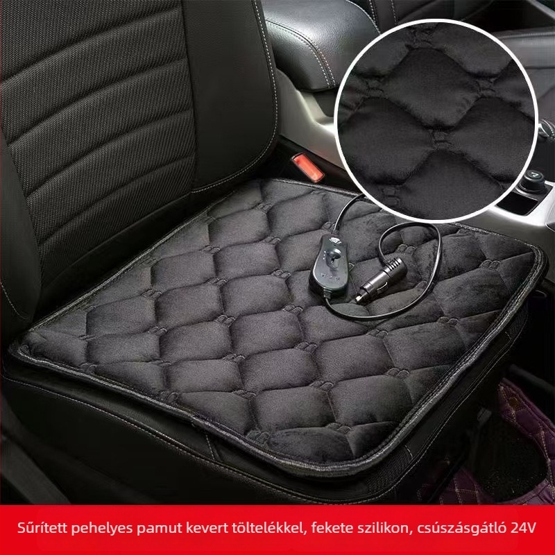 Autómelegítő üléstakaró - 12V/24V, USB 5V, plüss felület, selyemrost töltés