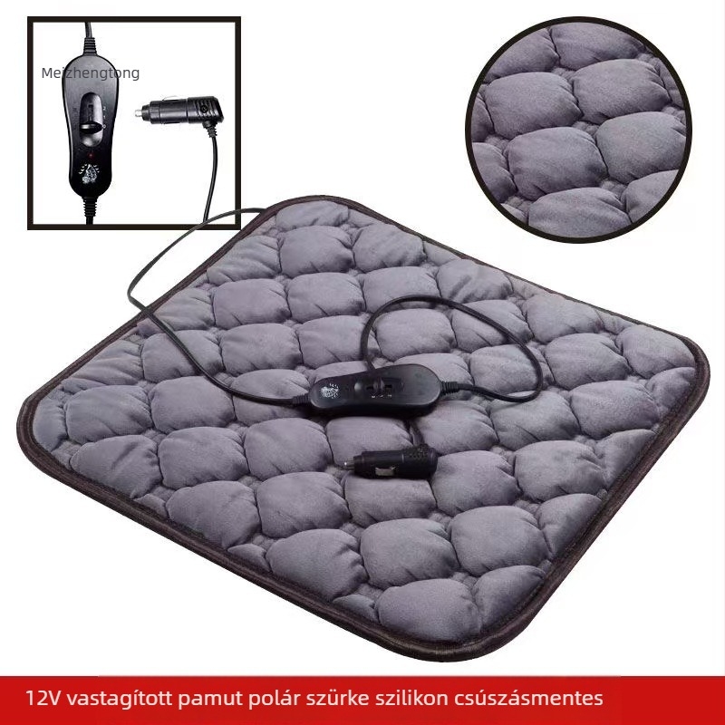 Autómelegítő üléstakaró - 12V/24V, USB 5V, plüss felület, selyemrost töltés