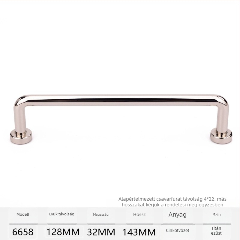 Szekrény- és gardrobszekrény ajtófül fogantyú, cinkötvözet, krómozott felület, modern minimalista stílus, modell 6658