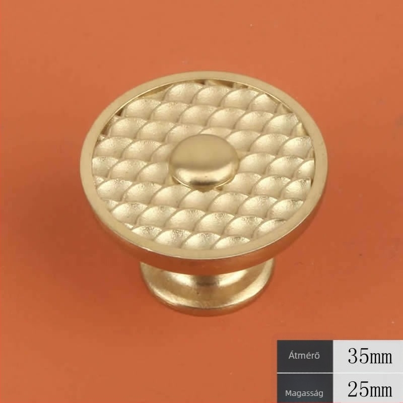 Halpikkelyes félkör alakú fogantyú – cink ötvözet, rézbevonat, elektropolírozott felület; furatok közötti távolság 64/96 mm; modell DD076; alkalmas szekrényekhez és fiókokhoz