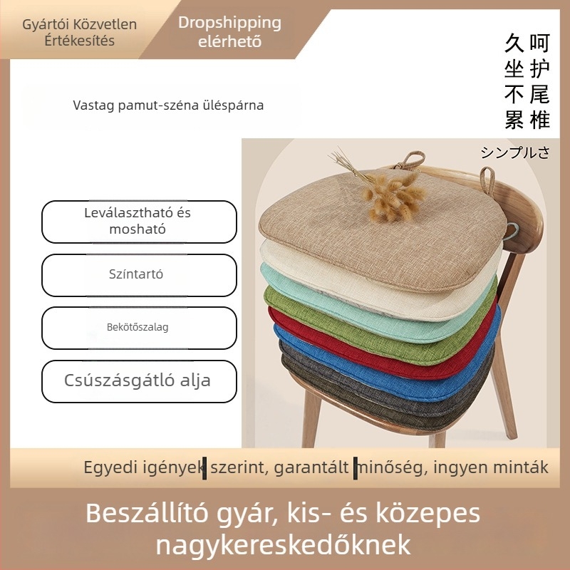 Patkó alakú székhuzat párna pamut-len anyagból, pántokkal, légáteresztő töltettel (szivacs), japán stílusú, nappali, dolgozószoba, iroda és étkező számára