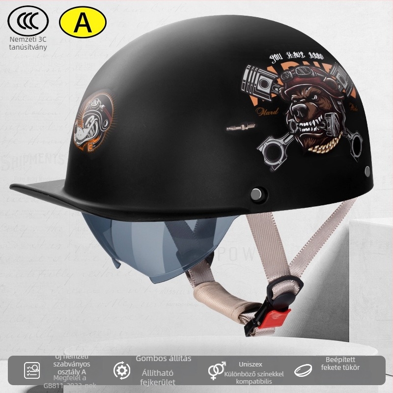 Andia fél sisak motorkerékpárhoz, ABS anyagból, 3C-s tanúsítvány, felnőttek számára, egész évben használható