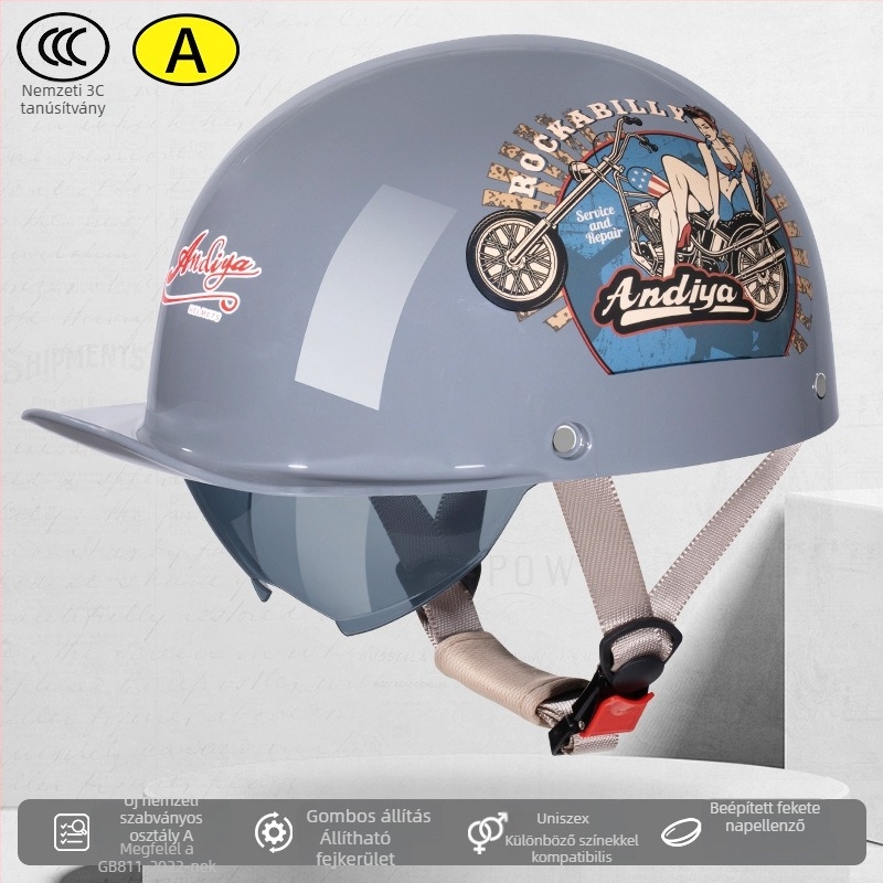 Andia fél sisak motorkerékpárhoz, ABS anyagból, 3C-s tanúsítvány, felnőttek számára, egész évben használható