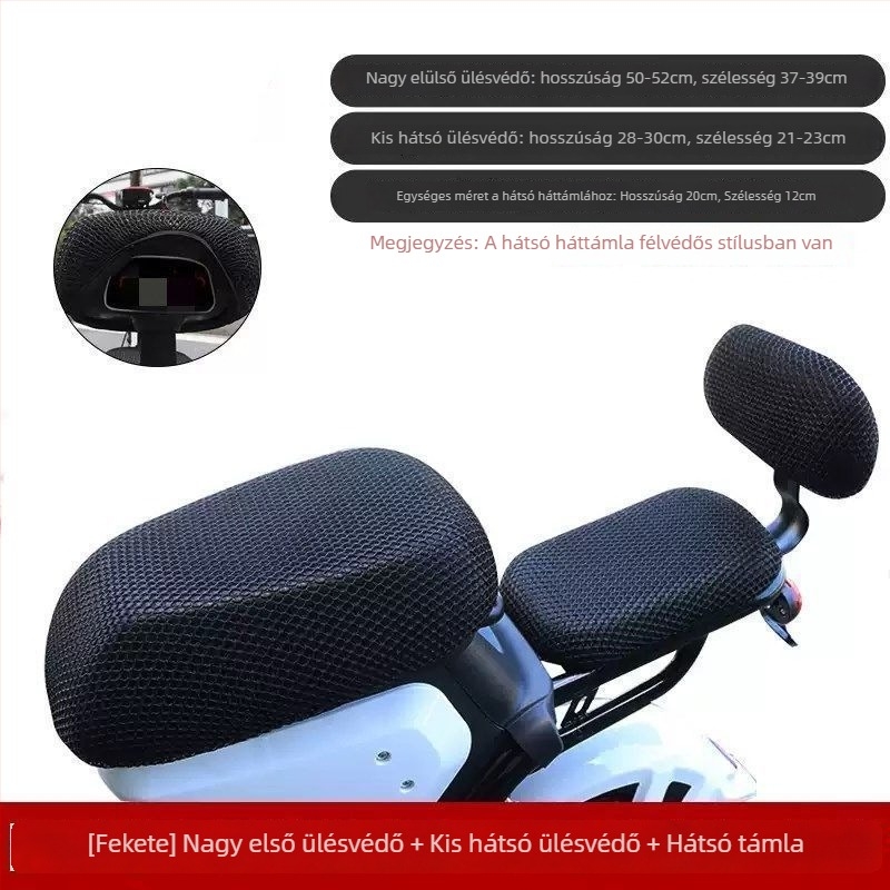 Elektromos robogó ülésvédő huzat UV-védelemmel, hőszigeteléssel és lélegző hálóval; rostanyagú, egész éves használatra, testreszabható, magáncímke