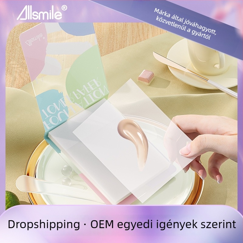 ALLSMILE Egyszer használatos sminkkeverő paletta – papírlapok alapozóhoz és rúzshoz, könnyen letéphető, öblítés nélkül, méret 70×95 mm, 1 db.
