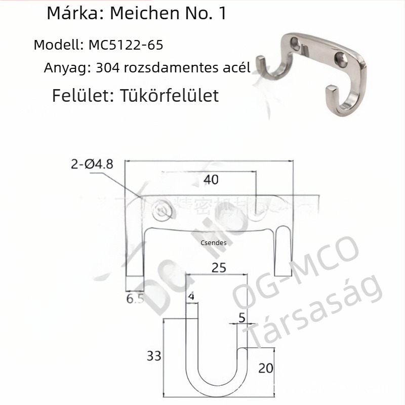 HFZ27-65/80 Rozsdamentes acél dupla horog | Tükörfényű felület, fürdőszoba, szekrények és garderobák számára | Meichen