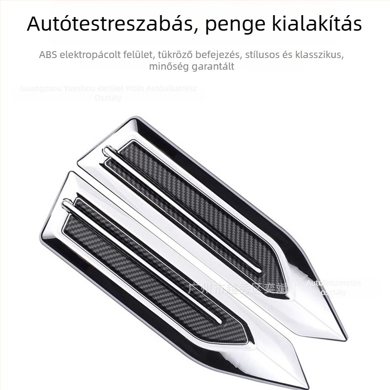 3D autó karosszéria matrica cápauszony és oldalsó légkivezető dizájnnal, ABS, HDELF, ragasztóval történő telepítés