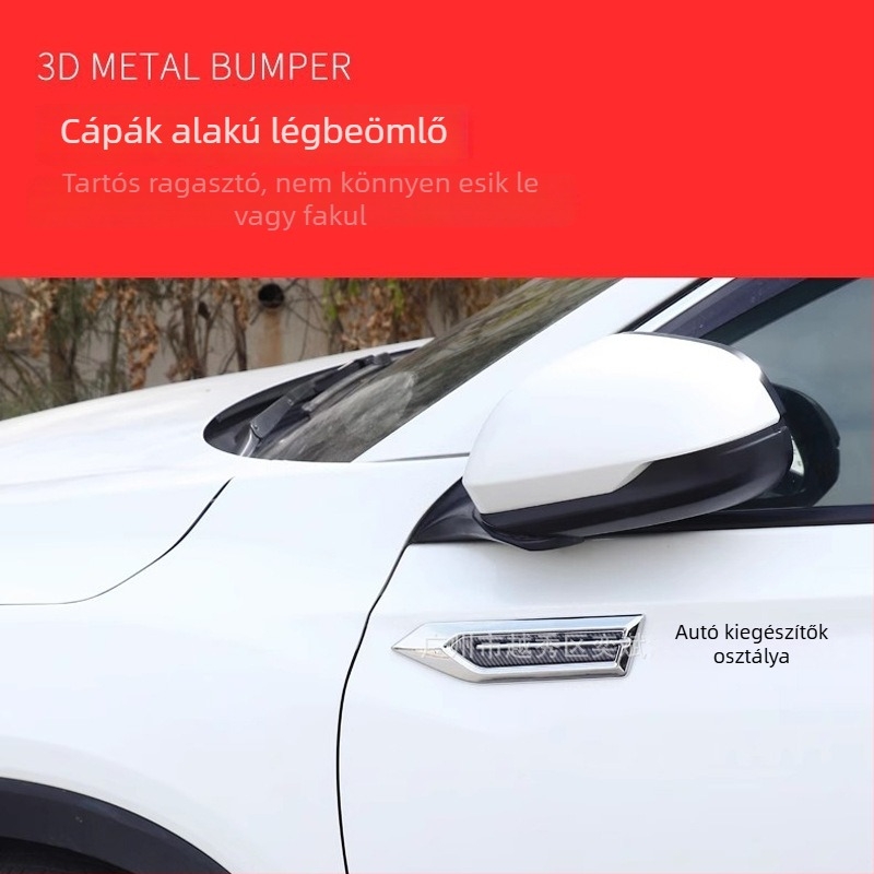 3D autó karosszéria matrica cápauszony és oldalsó légkivezető dizájnnal, ABS, HDELF, ragasztóval történő telepítés