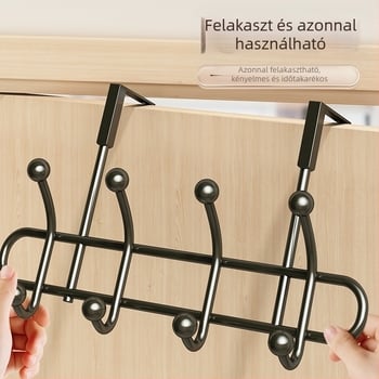 Ajtóra szerelhető ruhatartó, fúrás nélkül, szénacélból, egyrészes kampó, teherbírás 20–30 kg