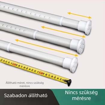 Fúrás nélküli teleszkópos függönyrúd és ruhaszárító rúd, állítható, kampókkal áttetsző függönyökhöz
