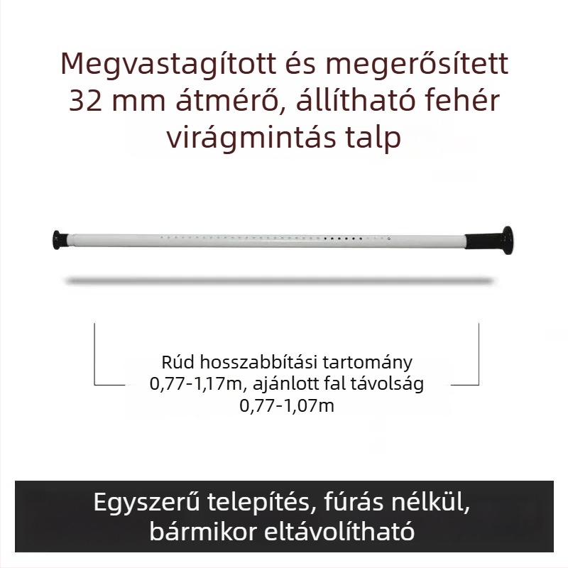 Fúrás nélküli teleszkópos függönyrúd és ruhaszárító rúd, állítható, kampókkal áttetsző függönyökhöz