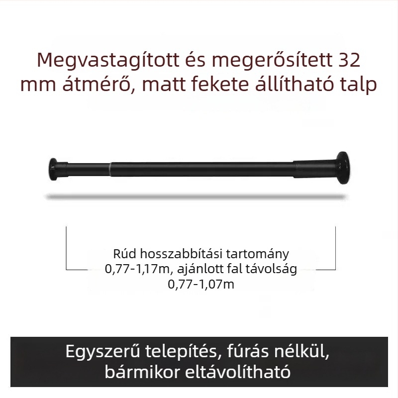 Fúrás nélküli teleszkópos függönyrúd és ruhaszárító rúd, állítható, kampókkal áttetsző függönyökhöz