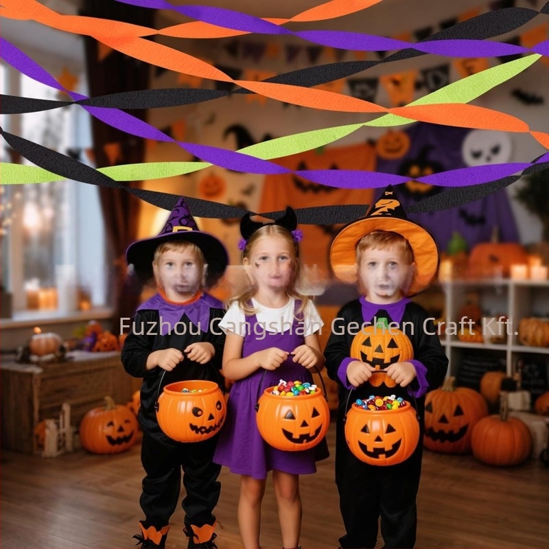 Gechen Halloween krepppapír dekoráció – streamerek, girlandok és szalagok, papíralapanyag, otthoni dekorációhoz és helyszínelrendezéshez