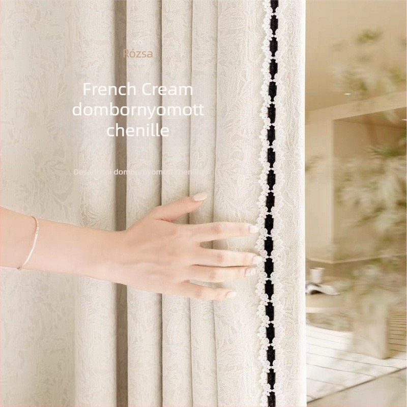 Chenille Jacquard függöny – teljes sötétítés 90–100% – francia stílus – mintázat növények és virágok