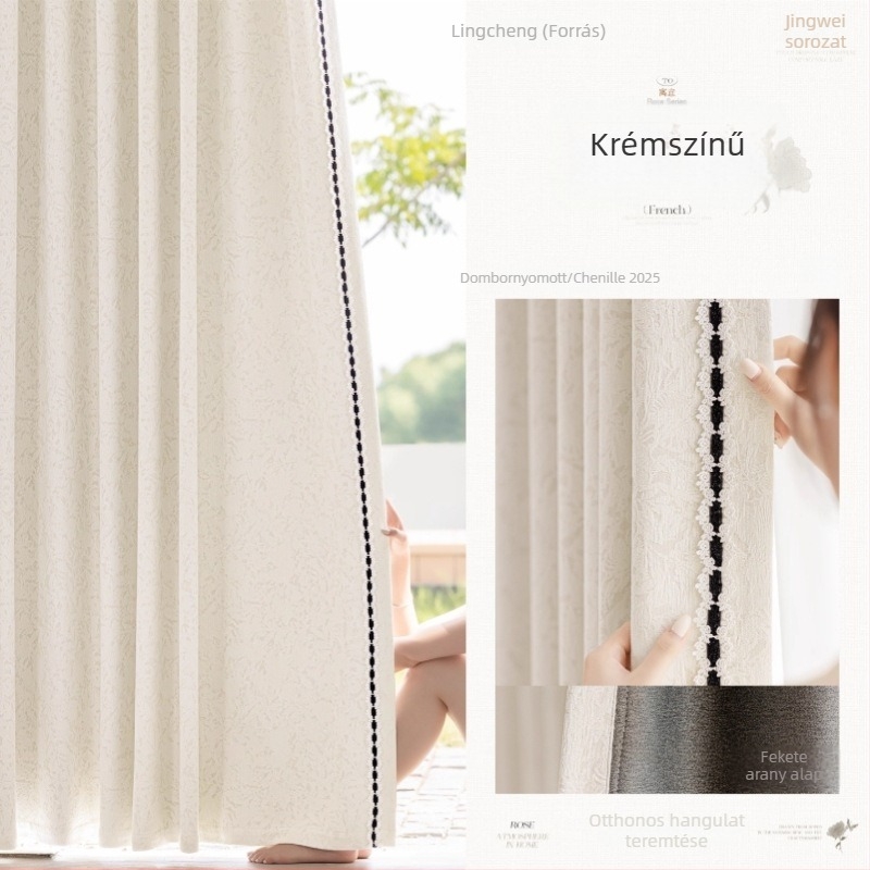 Chenille Jacquard függöny – teljes sötétítés 90–100% – francia stílus – mintázat növények és virágok