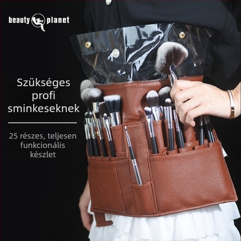 25 darab sminkecset készlet nylon sörtékkel, fa nyéllel, ecsettáskában