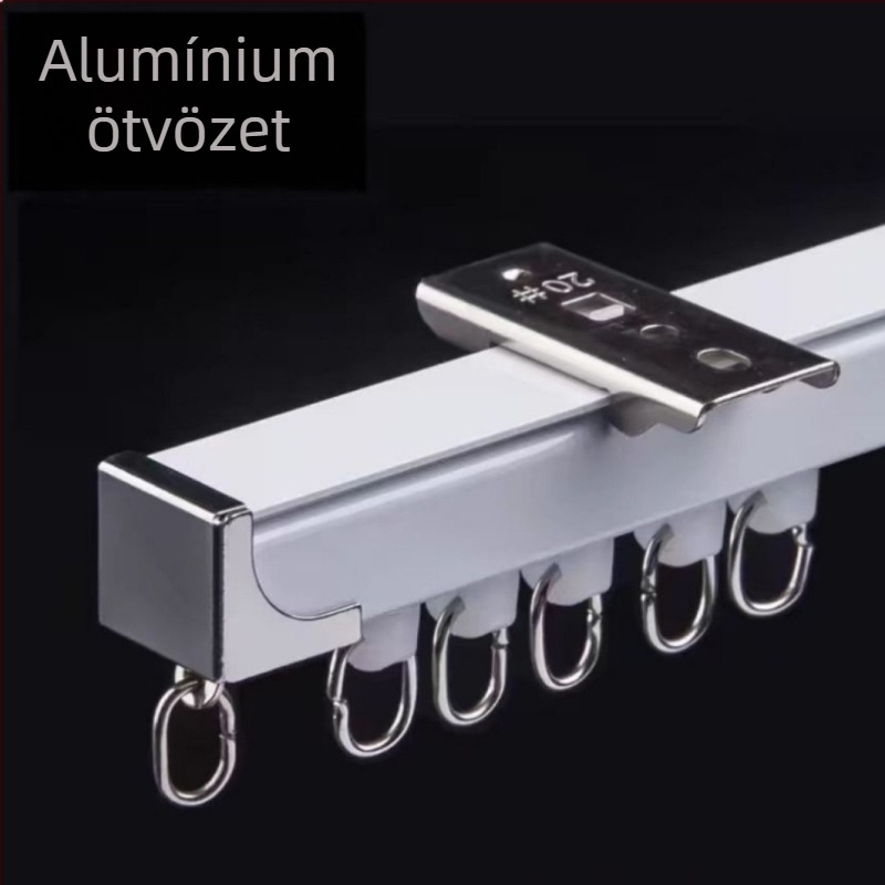 Alumíniumötvözetből készült függönyrúd kampós görgőkkel, csendes csúszás, oldalsó vagy felső szerelés