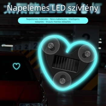 Autó belső LED hangulatvilágítás, szív alakú, háromszög alakú oldalsó ablak díszítés, USB-tápellátás és napelemes üzemmód