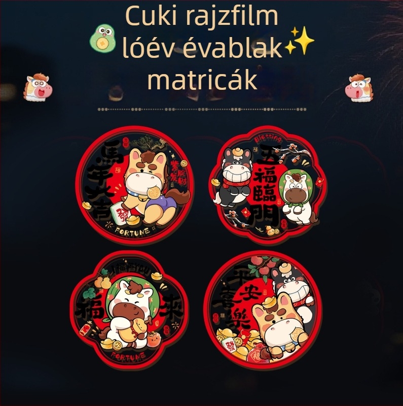 2026 ló éve – ablak matricák, elektrostatikus, PVC anyag, OPP csomagolás, ajándékba kész, Tavaszi fesztivál