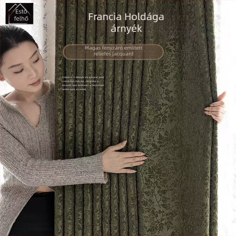 Francia-stílusú jacquard Chenille függönyök relieft mintával, poliészter, nappali, hálószoba és étkező számára