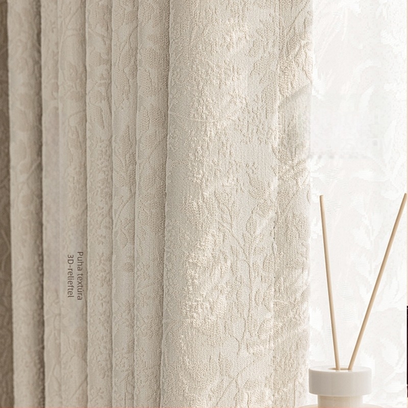 Francia-stílusú jacquard Chenille függönyök relieft mintával, poliészter, nappali, hálószoba és étkező számára