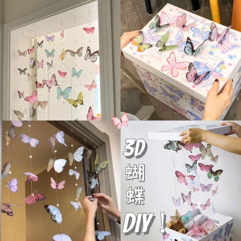 DIY színes pillangó ajtófüggöny készlet ajándékdobozzal és falikiegészítőkkel hálószobába és nappaliba