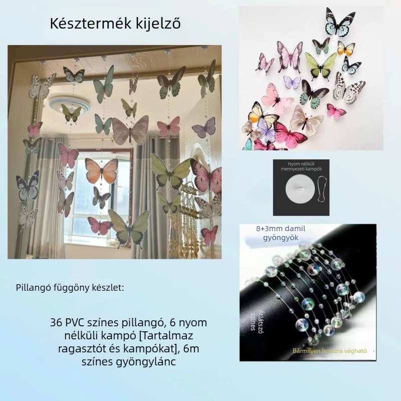DIY színes pillangó ajtófüggöny készlet ajándékdobozzal és falikiegészítőkkel hálószobába és nappaliba
