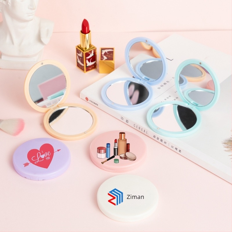 Összecsukható kerek sminktükör, kétoldalas, alumínium lencsével, keret PU/PS/PVC